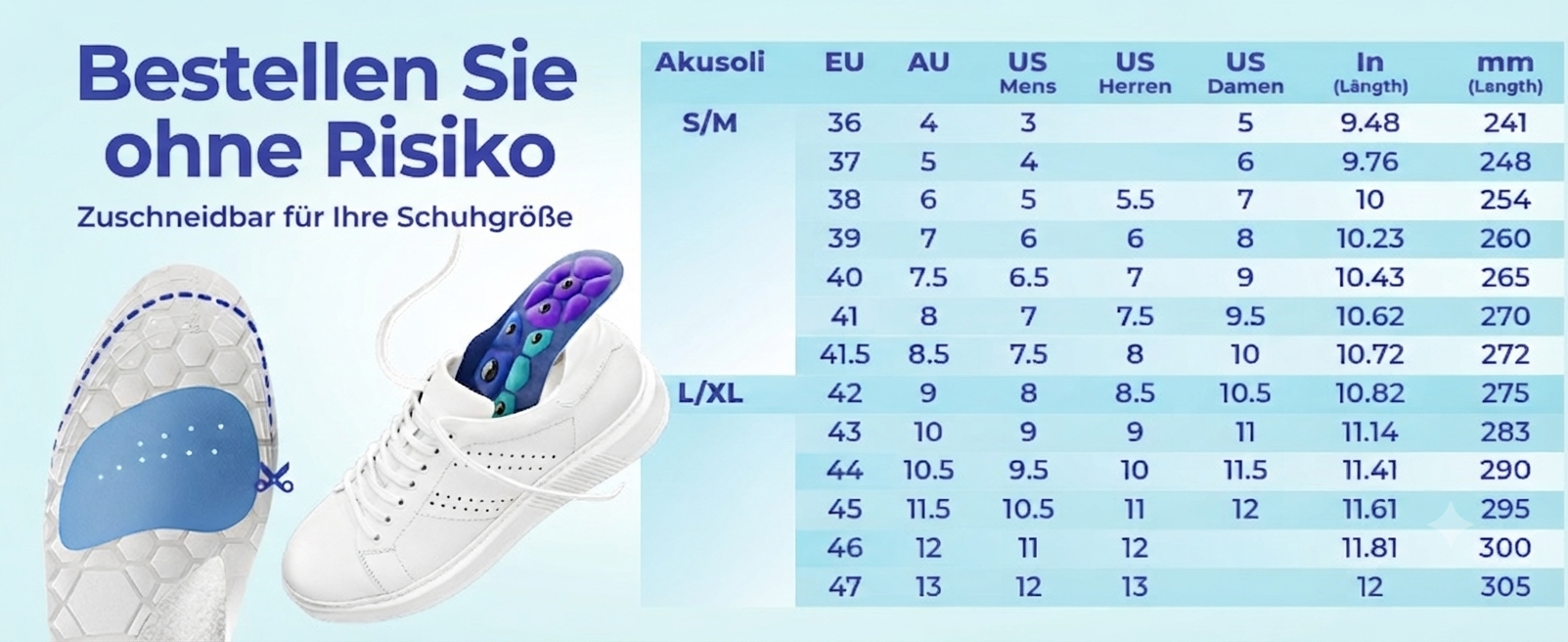 Akusoli Akupressur-Einlegesohlen – Ergonomischer ganztägiger Komfort & Dämpfung für Ihre Schuhe EU 36 - 41.5